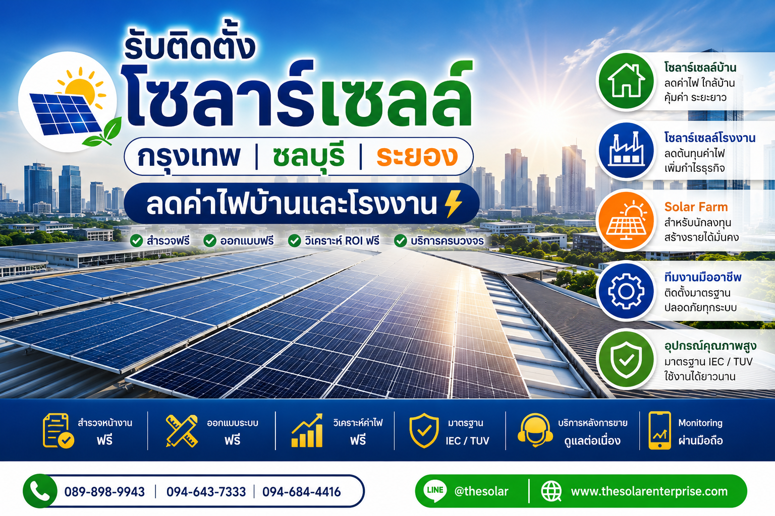 บริการ ประกาศ ชลบุรีระยอง ลดค่าไฟบ้านและโรงงาน ลดค่าไฟจริงวิเคราะห์ROIฟรี ติดตั้งโซลาร์เซลล์ชลบุรีนิคมอุตสาหกรรม ลดค่าไฟบ้านและโรงงาน
