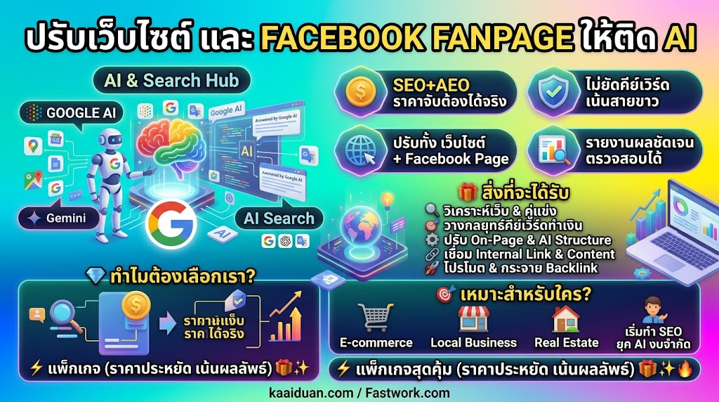 ประกาศ รับจ้าง 2026 แต่งเว็บ&ปรับแฟนเพจ ปรับโครงสร้างเว็บและแฟนเพจ ให้ติดGoogle ติดAISearch
